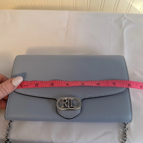 Lauren Ralph Lauren Light Baby Blue Leather Adair Wallet Chain Crossbody Bag - Picture 14 of 16